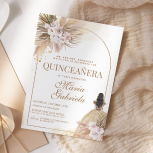 Quinceanera Boho Pampas Floral Mis Quince Anos Kaart