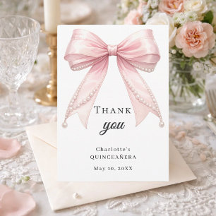 Quinceanera-boog roze parels elegant bedankkaart