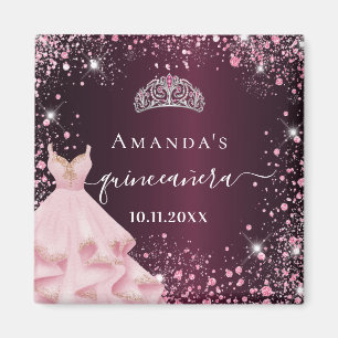 Quinceanera bordeauxroze tiara jurk glitters magneet