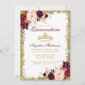 Quinceanera Bourgogne Floral Invitation B (Devant)