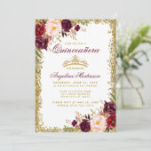 Quinceanera Bourgogne Floral Invitation B (Debout devant)
