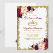 Quinceanera Bourgogne Floral Invitation de la Cour (Devant / Derrière)