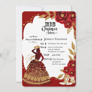 Quinceanera Bourgogne Gold Cowgirl Invitation