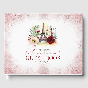 Quinceanera Bourgondië Blush Roze Bloemen Gastenbo Gastenboek
