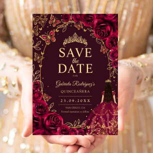 Quinceanera Bourgondië Goud Save The Date