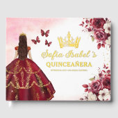 Quinceañera Bourgondië Gouden Prinses Floral Gastenboek (Voorkant)
