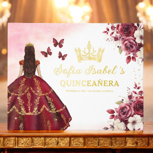 Quinceañera Bourgondië Gouden Prinses Floral Gastenboek