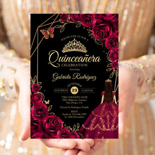 Quinceanera Bourgondië Gouden Vlinder Jurk Bloem Kaart