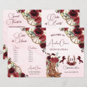 Quinceañera Bourgondië Rode Bloemen Charro Program (Voorkant / Achterkant)