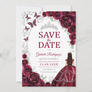 Quinceanera Bourgondië Zilver Bloem Save The Date