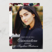 Quinceanera Burgundy Blue Pink Floral Foto Kaart (Voorkant / Achterkant)