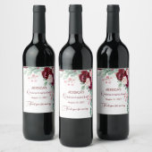 Quinceanera Burgundy Red Glitter Floral Wine Label Wijn Etiket (Flessen)