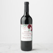 Quinceanera Burgundy Red Glitter Floral Wine Label Wijn Etiket (Voorkant)