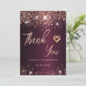 Quinceanera burgundy roos Gold bedankt Kaart (Staand voorkant)