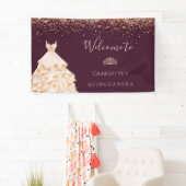 Quinceanera burgundy roos goud glitsstof spandoek (Insitu)