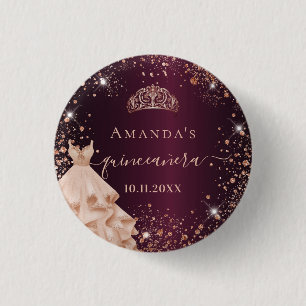 Quinceanera burgundy roos goudtiara jurk ronde button 3,2 cm