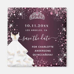 Quinceanera burgundy roze jurk, sla de datum op magneet
