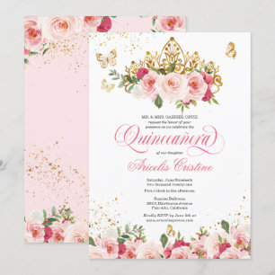 Quinceañera Butterfly & Blush Pink Waterverf Roos Kaart