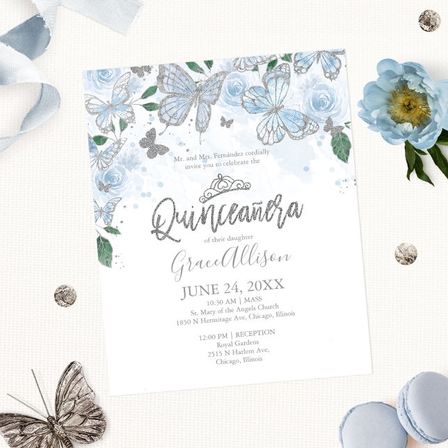 Quinceanera Butterfly Budget Invitation Bilingual (Creator heeft geüpload)
