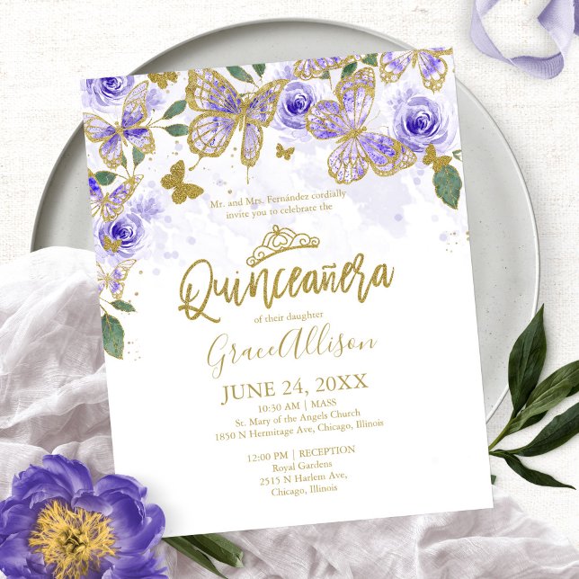 Quinceanera Butterfly Budget Invitation Bilingual (Creator heeft geüpload)