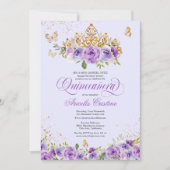 Quinceañera Butterfly en Paarse Waterverf Flowers Kaart (Voorkant)