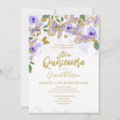Quinceanera Butterfly Invitation Libellé espagnol (Devant)