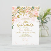 Quinceanera Butterfly Invitation Libellé espagnol (Debout devant)