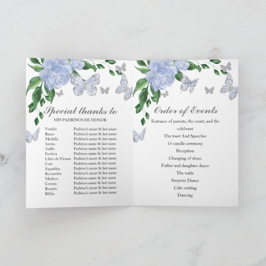 Quinceanera Butterflys Dusty Blue Gown Programmes (Intérieur)