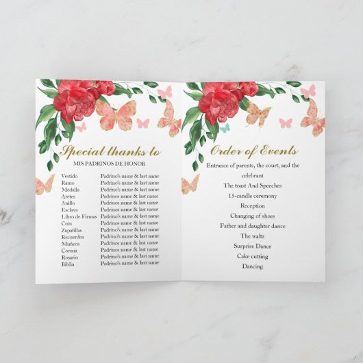 Quinceanera Butterflys Red Gown Programmes (Intérieur)