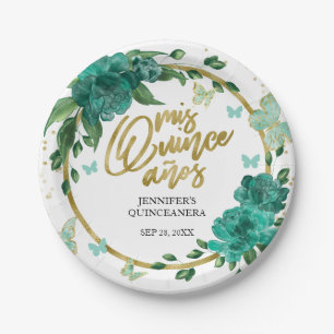 Quinceanera Butterflys Smaragdgroene jurk Papieren Bordje