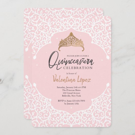 Quinceañera Celebration Invitation Kaart (Voorkant / Achterkant)