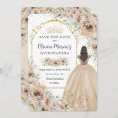 Quinceañera Champagne Beige Crème Bloemen Prinses Save The Date (Voorkant / Achterkant)