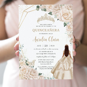 Quinceanera Champagne Ivoor Bloemen Jurk Prinses Kaart