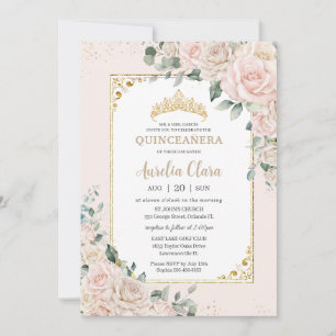 Quinceañera Champagne Ivoor Blush Bloemen Goud Kaart