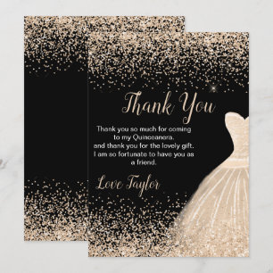Quinceanera Champagne Witte Jurk Nep Glitters Bedankkaart