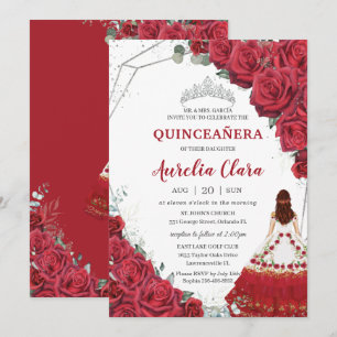 Quinceañera Charro Dress Red Roses Floral Silver Kaart