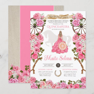 Quinceanera Charro Elegant Pink Rose Western Flora Kaart