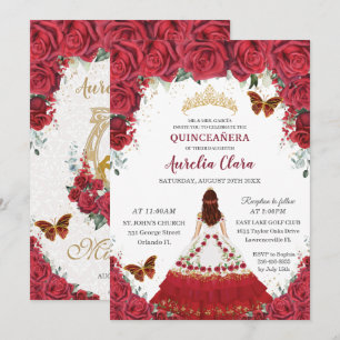 Quinceañera Charro Red Floral Princess Hoefijzer Kaart