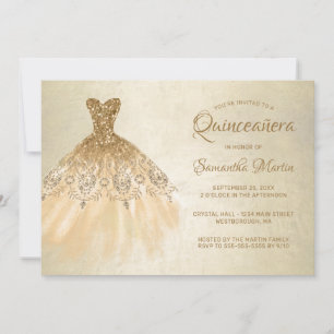 Quinceanera Chic Gold-uitgang op Gold Party Kaart
