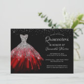 Quinceañera Chic Red Silver Dress Party Invitation (Debout devant)