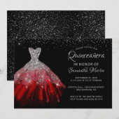 Quinceañera Chic Red Silver Dress Party Invitation (Devant / Derrière)