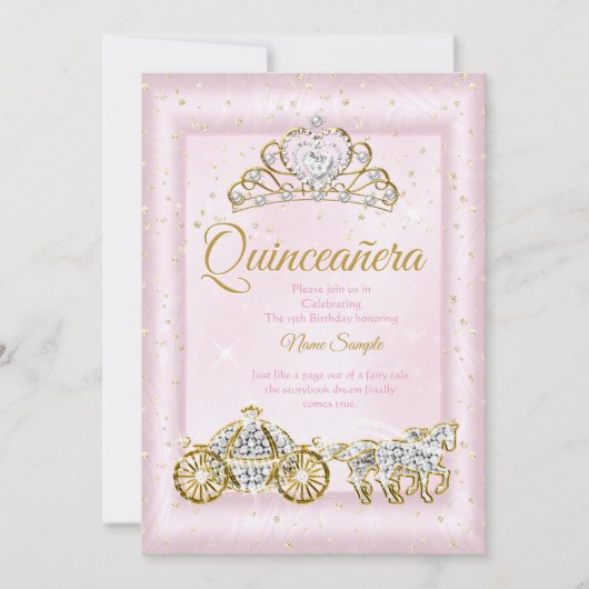 Quinceanera Cinderella Blush Pink Carriage Kaart (Voorkant)