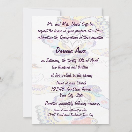 Quinceanera Colorful Butterfly Kaart (Voorkant)