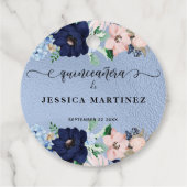 Quinceañera con Flores Azul y Rosa, Aluminio Azul Bedankjes Labels (Achterkant)