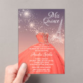 Quinceañera Coral Dress Eiffel Tower Acryl Uitnodigingen (Insitu (Draagbaar))