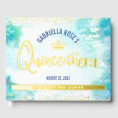 Quinceañera Couronne Turquoise Script Real Gold Fo (Recto)