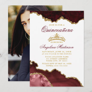 Quinceanera Crown Burgundy Gold Marble Kaart
