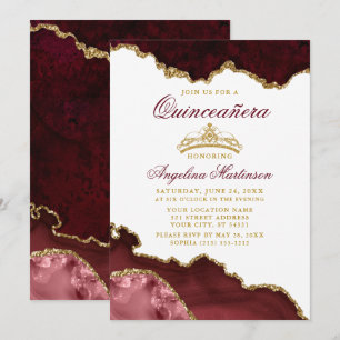 Quinceanera Crown Burgundy Gold Marble Kaart