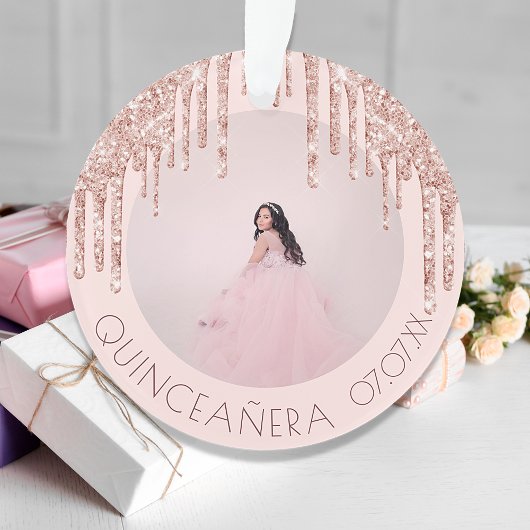 Quinceanera custom photo rose gold pink glitter