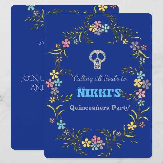 QUINCEANERA DAG VAN DE DODEN UITNODIGING (Voorkant / Achterkant)